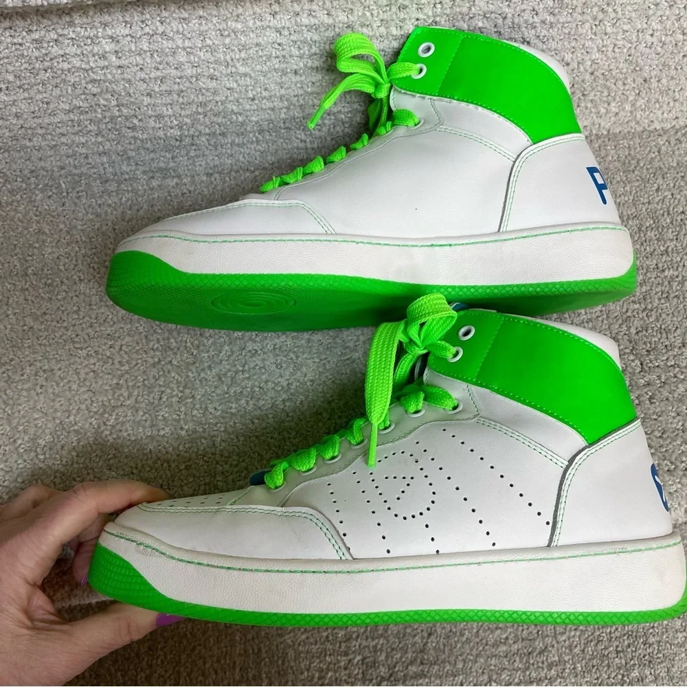 OFF PLAY High Top Sneakers White Green Leather Streetwear Women 10.5-11 Men 9